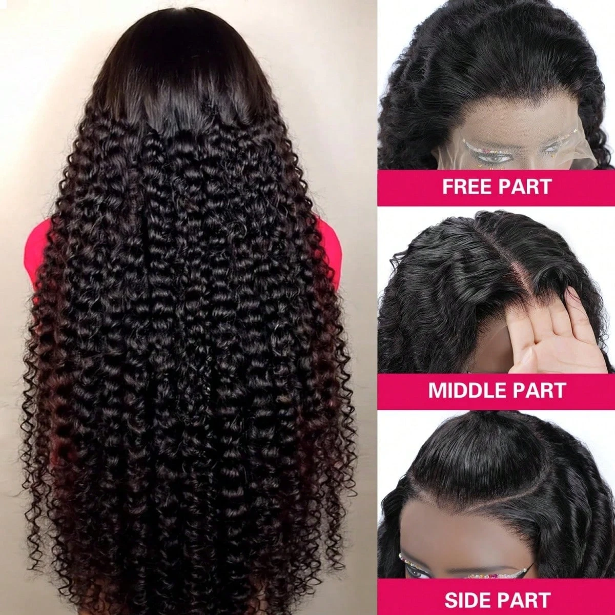 42 Zoll 13X4 13X6 Deep Curly Lace Frontal Perücke, 250% Dichte, Echthaar, Vorgezupft, Brasilianisches Echthaar, Perücken Für Damen 42 Zoll 13X4 13X6 Deep Curly Lace Frontal Perücke, 250% Dichte, Echthaar, Vorgezupft, Brasilianisches Echthaar, Perücken Für Damen - Image 4