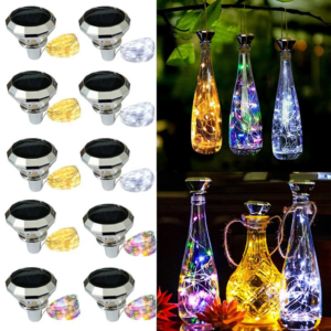 Solar-Weinflaschen-Lichterkette in Rautenform, 2 m, 20 LEDs, wasserdicht, mehrfarbig, Lichterkette für Garten, Terrasse, Party-Dekoration