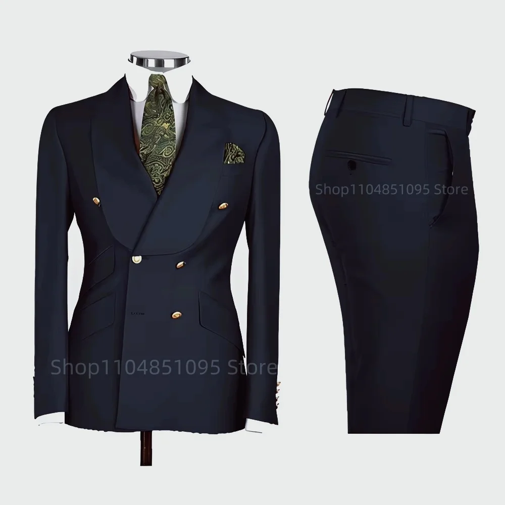 New 2 Pcs Wedding Ball Reunion Attire Double-Breasted Suit Set Men'S Slim-Fit Young Men Blazer Jacket Suits Pants Ensemble New 2 Pcs Wedding Ball Reunion Attire Double-Breasted Suit Set Men'S Slim-Fit Young Men Blazer Jacket Suits Pants Ensemble - Image 12