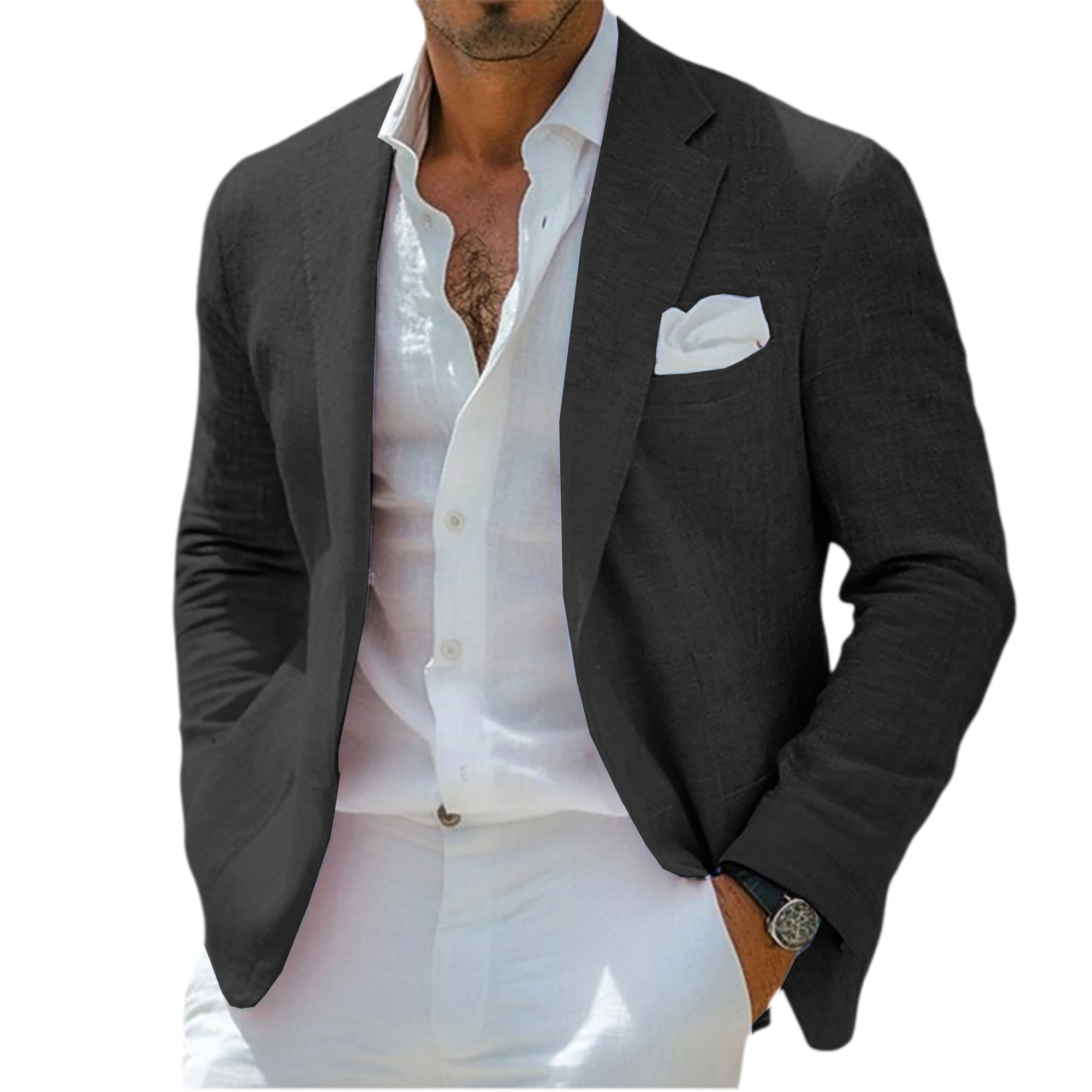 Men's Linen Blend Blazer Notched Lapel Single-Breasted Casual Business Sport Coat Slim Fit Breathable Lightweight Jacket – Bild 9