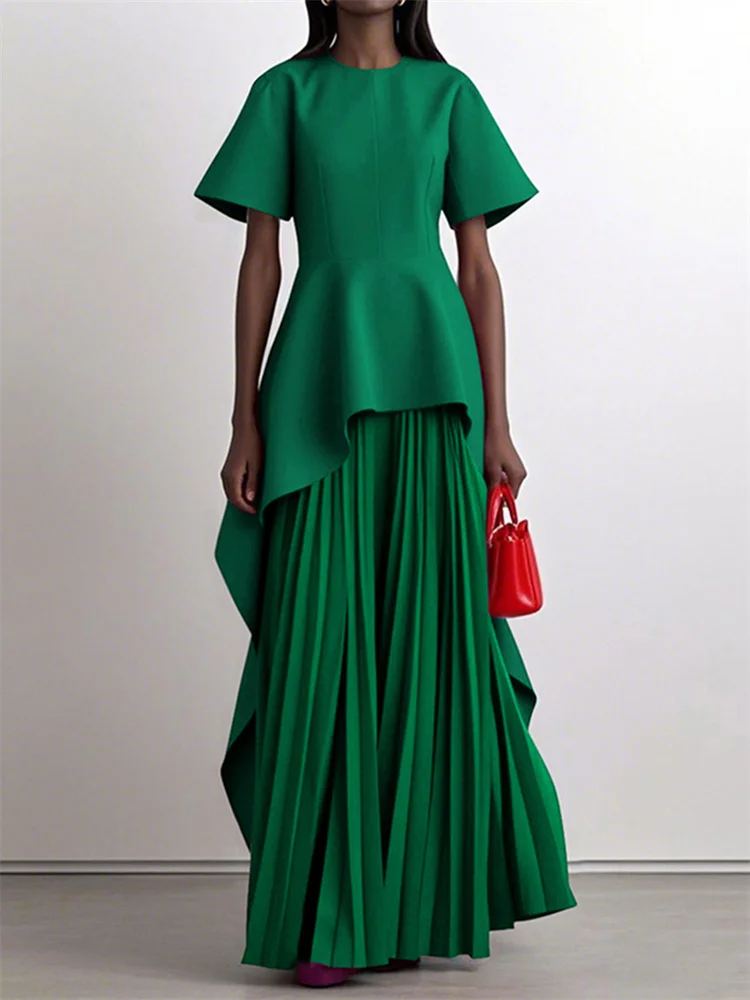 Yeezzi Elegantes Damen-Kleid Für Hochzeitsbankett, Schößchen, 2025, Neue Kurze Ärmel, Plissiert, Unregelmäßiger Saum, Party-Abend-Maxikleider Yeezzi Elegantes Damen-Kleid Für Hochzeitsbankett, Schößchen, 2025, Neue Kurze Ärmel, Plissiert, Unregelmäßiger Saum, Party-Abend-Maxikleider - Image 3