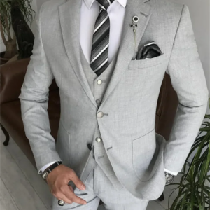 3 Piece Suits for Men Light Gray Notch Lapel Single Breasted Business Wedding Tuxedo Chic Formal Casual (Blazer+Vest+Pants)