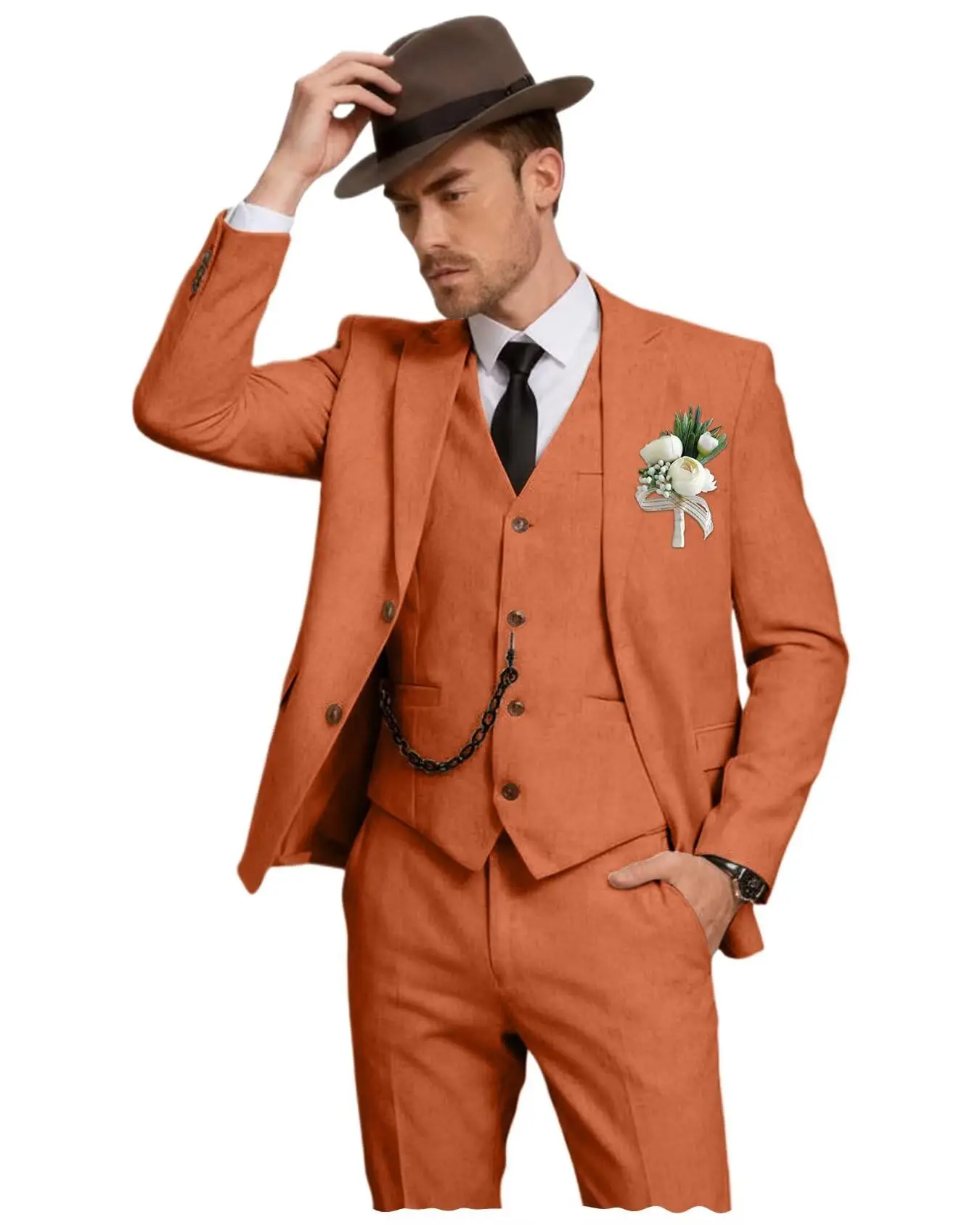 Herren Leinenanzug 3-Teilig, Slim Fit: Sakko, Weste Und Hose Herren Leinenanzug 3-Teilig, Slim Fit: Sakko, Weste Und Hose - Image 9