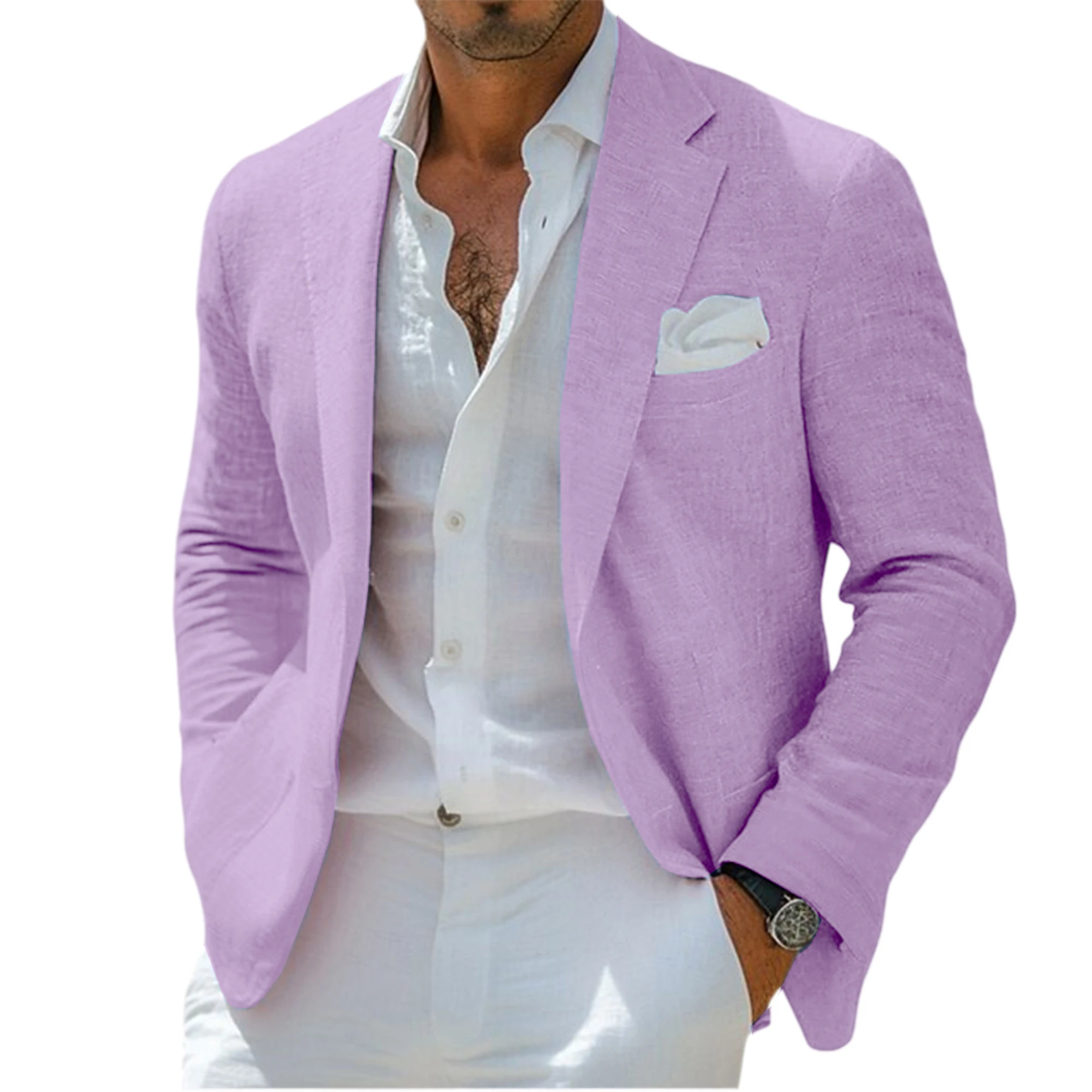Men's Linen Blend Blazer Notched Lapel Single-Breasted Casual Business Sport Coat Slim Fit Breathable Lightweight Jacket – Bild 16