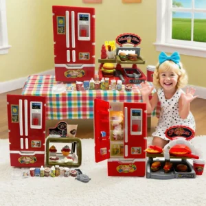 Küche Pretend Spielen Haus Set Spray Wasser Dampf Mini Kühlschrank Küche Fast Food Burger Pommes Dessert Pädagogisches Rolle Spielen Spielzeug