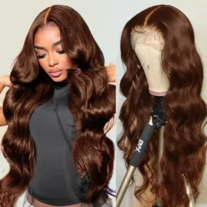 13x6 Schokoladenbraun HD Lace Front Echthaarperücken Körperwelle Echthaarperücke 46 Zoll 200 Dichte Farbige Echthaarperücken für Frauen