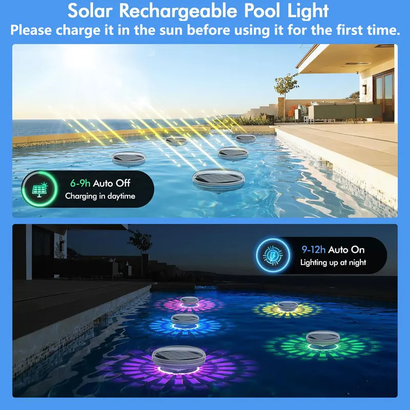 Solar-Schwimmlicht, Poolleuchten, Die Mit Fernbedienung Schweben, Modi 9, Beleuchtungs-Timing-Modus, Ip67 Wasserdicht, Für Poolpartys Solar-Schwimmlicht, Poolleuchten, Die Mit Fernbedienung Schweben, Modi 9, Beleuchtungs-Timing-Modus, Ip67 Wasserdicht, Für Poolpartys - Image 2