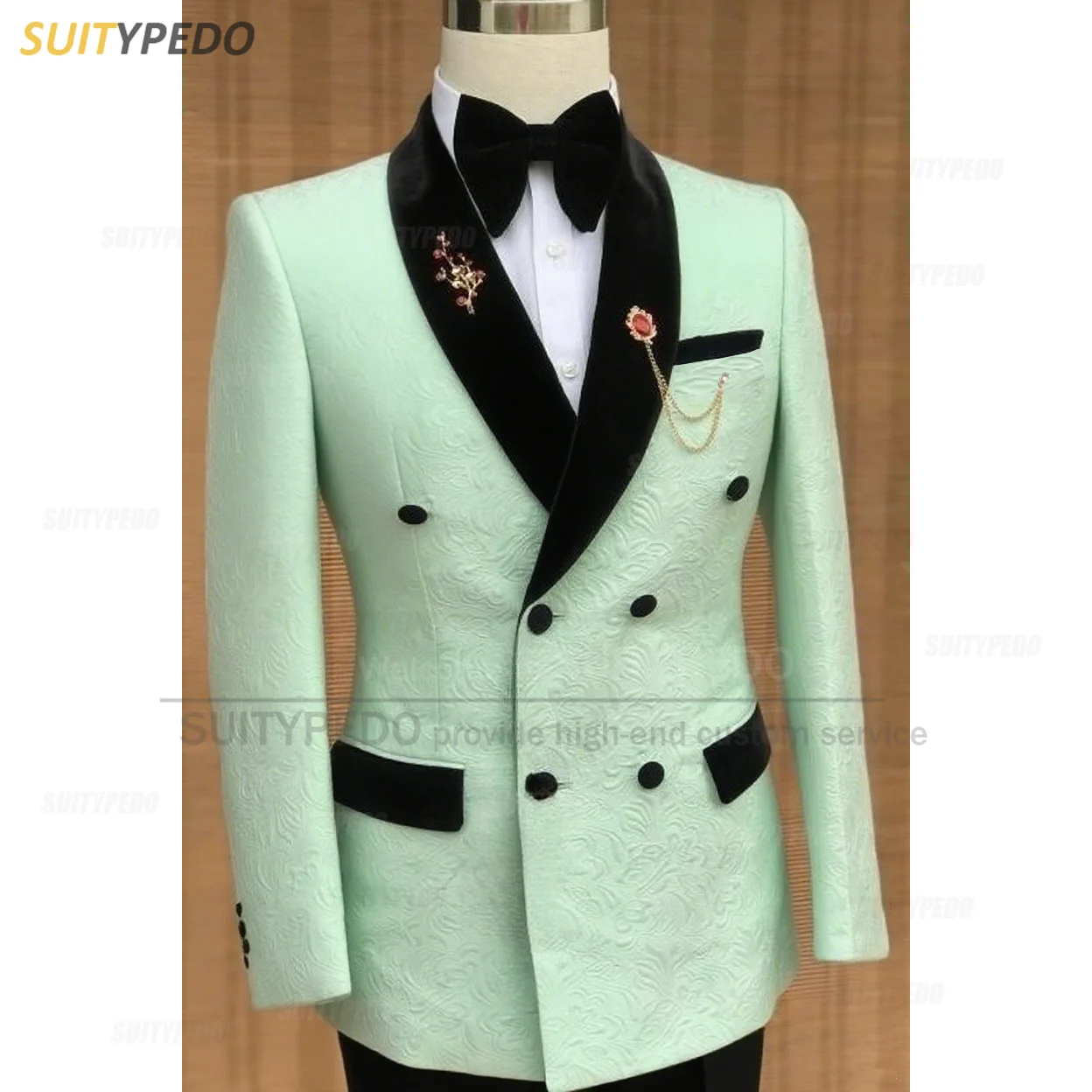 Luxury Jacquard Suit Sets For Men Wedding Banquet Grooms High Quality Outfits Classic Male Double Breasted Blazer Pants 2 Pcs Luxury Jacquard Suit Sets For Men Wedding Banquet Grooms High Quality Outfits Classic Male Double Breasted Blazer Pants 2 Pcs – Bild 12