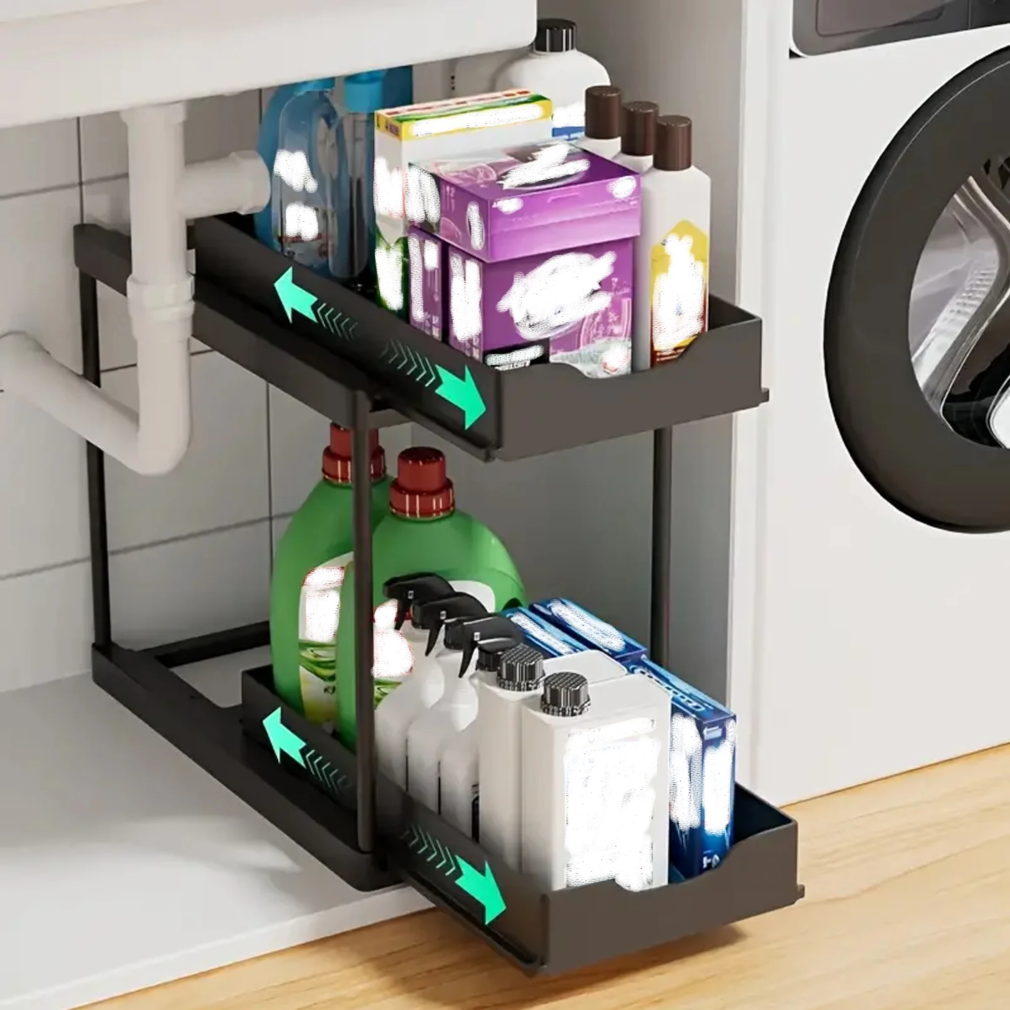 Doppelschichtiges Ausziehbares Küchenregal, Rutschfest Und Stabil, Multifunktionale Aufbewahrungsbox Mit Fünf Haken, Bürstenhalter Unter Der Spüle, Doppelschichtiges Schubladenregal, Geeignet Für Die Aufbewahrung Unter Der Spüle In Küche Und Bad. Doppelschichtiges Ausziehbares Küchenregal, Rutschfest Und Stabil, Multifunktionale Aufbewahrungsbox Mit Fünf Haken, Bürstenhalter Unter Der Spüle, Doppelschichtiges Schubladenregal, Geeignet Für Die Aufbewahrung Unter Der Spüle In Küche Und Bad.
