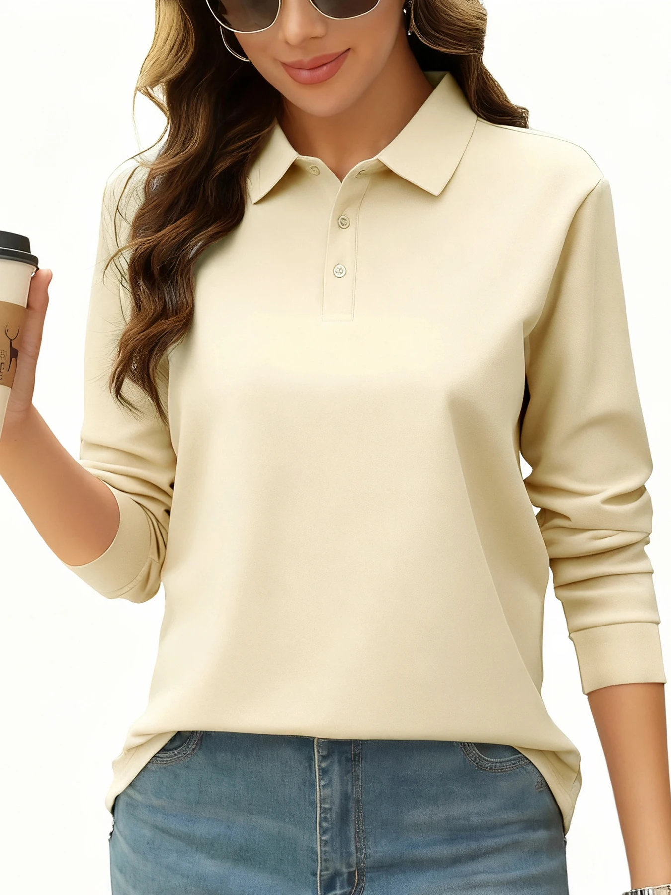 Solid Color Autumn Womens T-Shirt Soft Comfortable Polo Shirt All-Match Lapel Streetwear Unisex Hip Hop Woman Long Sleeve Solid Color Autumn Womens T-Shirt Soft Comfortable Polo Shirt All-Match Lapel Streetwear Unisex Hip Hop Woman Long Sleeve - Image 3