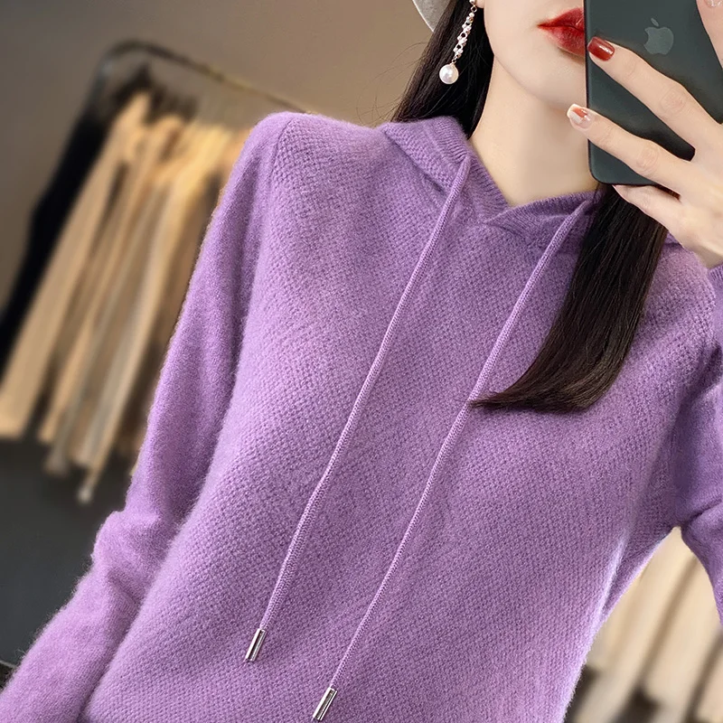 2026 Herbst/Winter Merinowolle Damen Mode Basic Woll-Kapuzenpullover Einfarbig Weicher Langarm Woll-Pullover 2026 Herbst/Winter Merinowolle Damen Mode Basic Woll-Kapuzenpullover Einfarbig Weicher Langarm Woll-Pullover – Bild 15