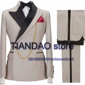Suit for Men Wedding Groom Tuxedo Khaki Formal Blazer Pants 2 Piece Dinner Ball Dress Male Jacket Set costume homme