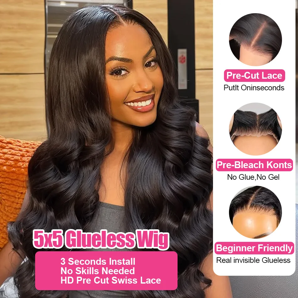 Wear And Go Glueless Wigs Human Hair Hd Body Wave Lace Closure Wigs Human Hair For Women 5X5 Glueless Wear To Go Natural Black Wear And Go Glueless Wigs Human Hair Hd Body Wave Lace Closure Wigs Human Hair For Women 5X5 Glueless Wear To Go Natural Black - Image 3