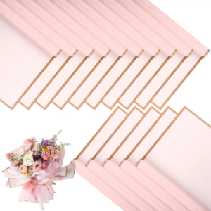 20-Blatt-Geschenkpapier mit rosa Blumen und goldenen Kanten, wasserfeste Verpackung, ideal zum Basteln, Hochzeitssträuße und Hochzeiten