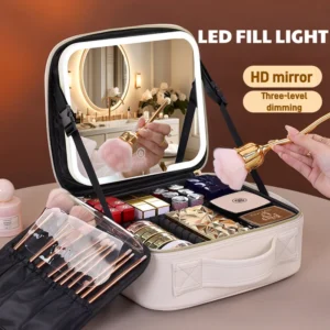 Reise-Led-Kosmetiktasche Mit Licht Und Spiegel, Make-Up-Tasche, Großes Fassungsvermögen, Hochwertige Tragbare Kosmetiktasche, Abnehmbare Trenntasche