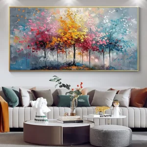 Arthyx, großes handgemaltes Palettenmesser-Baum-Ölgemälde auf Leinwand, modernes abstraktes Landschaftskunstposter, Wandbilder, Heimdekoration