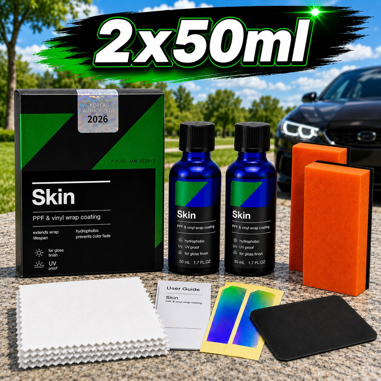 Cquartz Skin 2*50Ml Ppf &Amp; Vinyl Nano-Beschichtung - Uv-Schutz Für Fahrzeuge Mit Vinylfolie, Uva- &Amp; Uvb-Beständig Cquartz Skin 2*50Ml Ppf &Amp; Vinyl Nano-Beschichtung - Uv-Schutz Für Fahrzeuge Mit Vinylfolie, Uva- &Amp; Uvb-Beständig