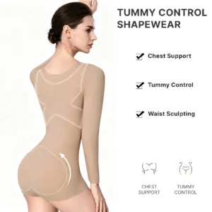 Startseite 1 Stück Damen Langarm-Kompressions-Bodysuit, Rundhalsausschnitt Bauchkontrolle Bodyshaper, Schlanker Formgebender Bodysuit