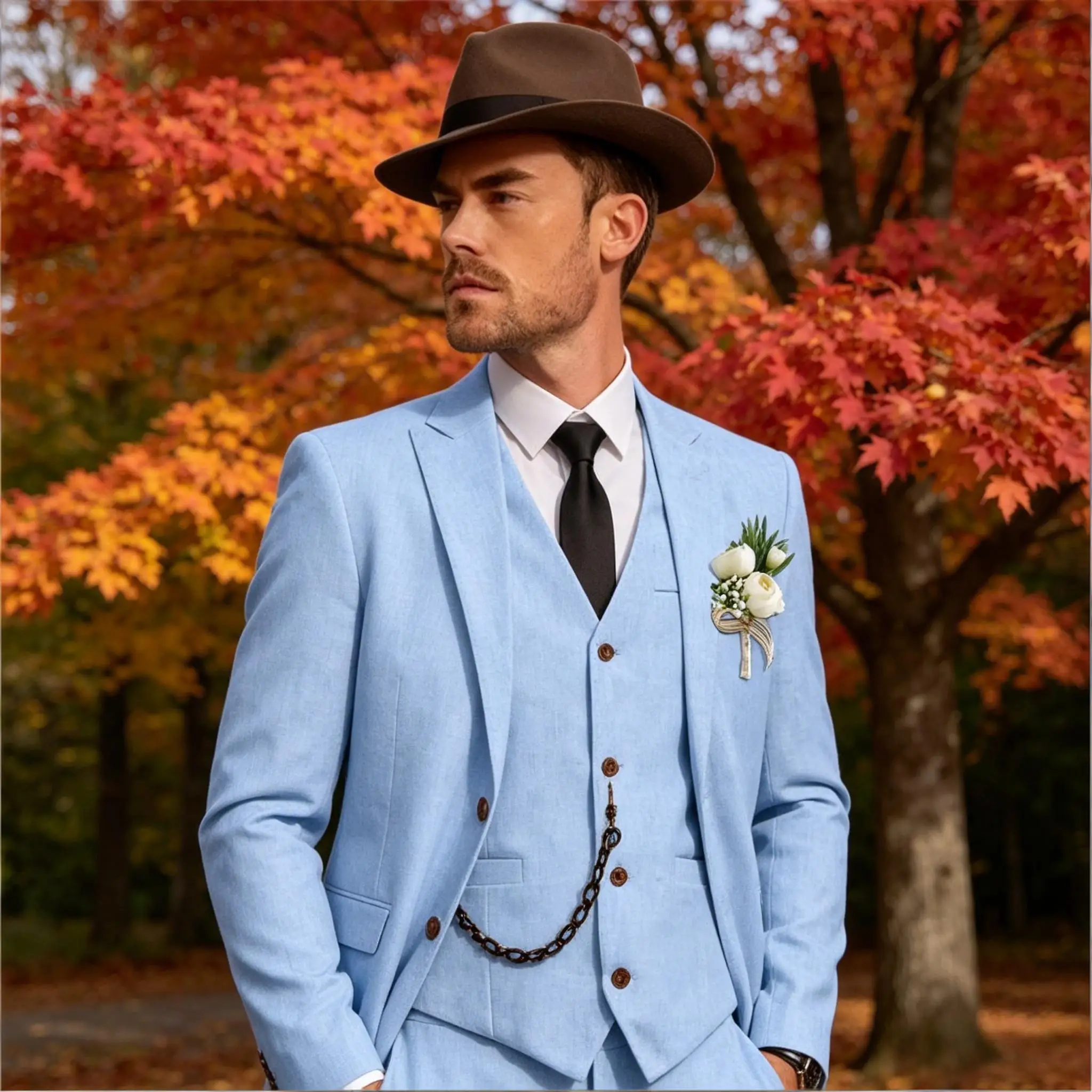 Herren Leinenanzug 3-Teilig, Slim Fit: Sakko, Weste Und Hose Herren Leinenanzug 3-Teilig, Slim Fit: Sakko, Weste Und Hose - Image 2