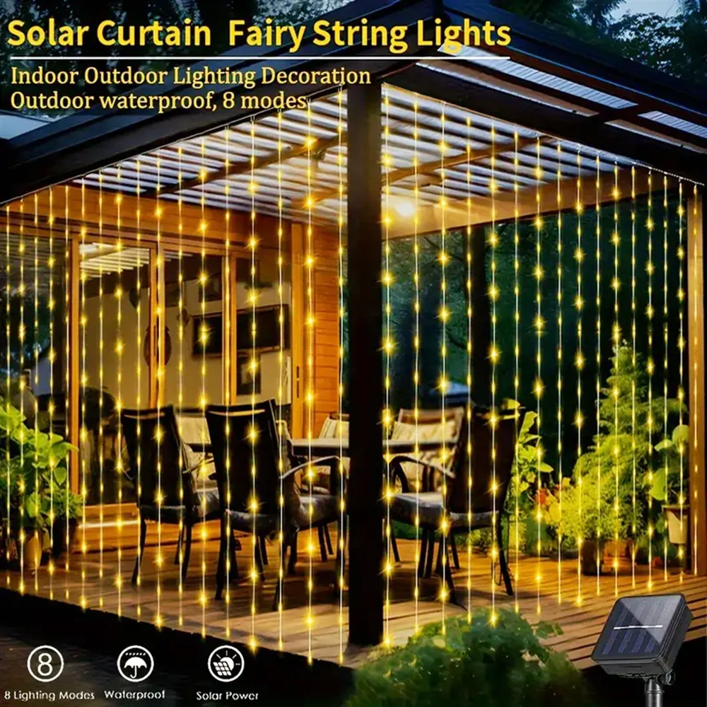 Solar-Led-Vorhang-Licht, Outdoor-Girlande, Solar-Fee-Lichterkette, Kupferdraht-Lampen Für Garten, Hof, Hochzeit, Party, Urlaubsdekoration Solar-Led-Vorhang-Licht, Outdoor-Girlande, Solar-Fee-Lichterkette, Kupferdraht-Lampen Für Garten, Hof, Hochzeit, Party, Urlaubsdekoration - Image 4