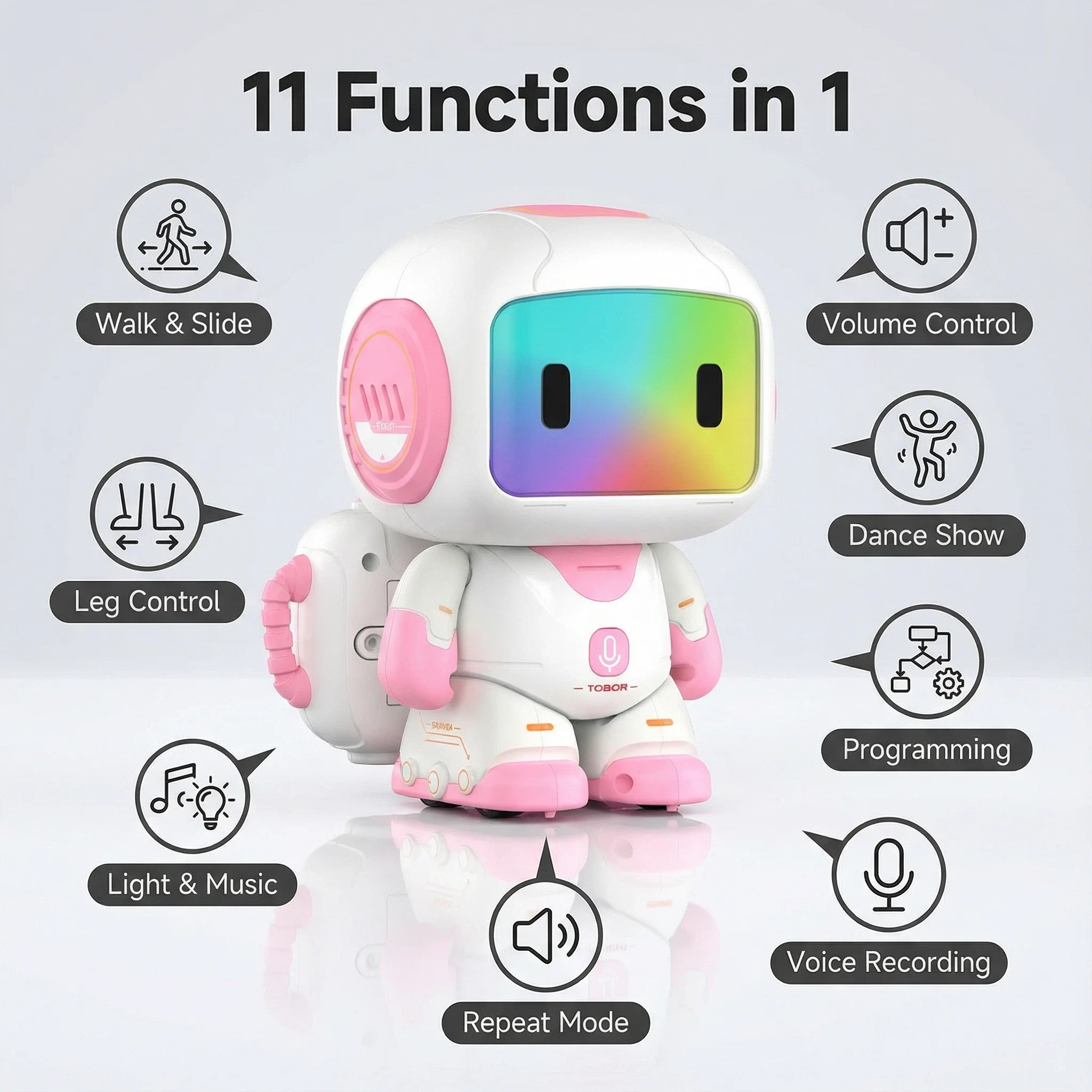 Intelligenter Kinder-Roboter, Regenbogen-Led-Bildschirm Musik-Geschichtenerzähler Frühpädagogischer Begleiter-Roboter, Berührungssteuerung Aufladbares Geschenk Intelligenter Kinder-Roboter, Regenbogen-Led-Bildschirm Musik-Geschichtenerzähler Frühpädagogischer Begleiter-Roboter, Berührungssteuerung Aufladbares Geschenk - Image 2