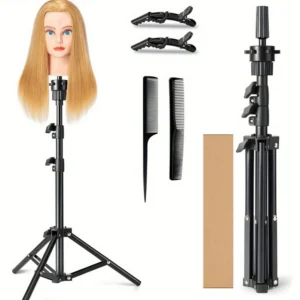 Wig Stand Tripod Set, Wig Head Display,for Styling, Braiding, Training, Hair Extension Practice, Fits All Foam Canvas Heads