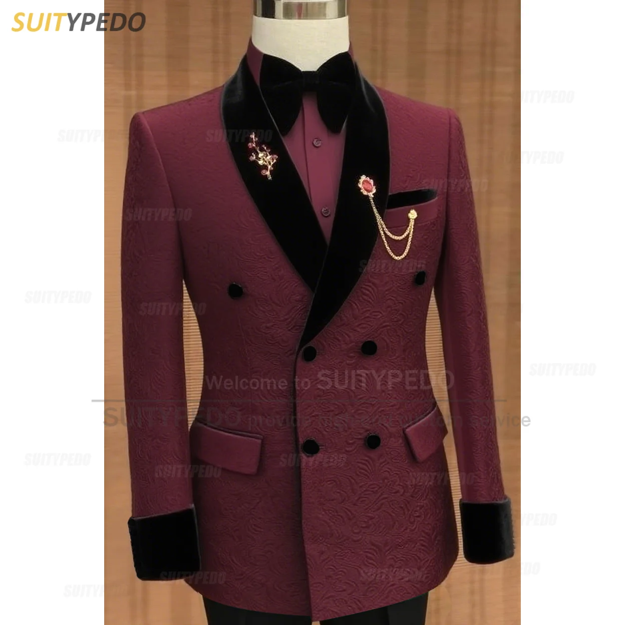 Luxury Jacquard Suit Sets For Men Wedding Banquet Grooms High Quality Outfits Classic Male Double Breasted Blazer Pants 2 Pcs Luxury Jacquard Suit Sets For Men Wedding Banquet Grooms High Quality Outfits Classic Male Double Breasted Blazer Pants 2 Pcs – Bild 11
