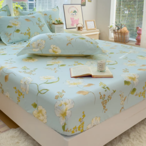 100% Cotton Bed Sheets Flower Printed Fitted Sheets for Bed Sábanas Para CamaQueen/King Bed Sheet Cotton (Without Pillowcase)