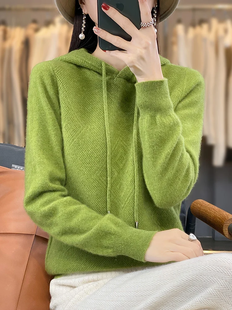 2026 Herbst/Winter Merinowolle Damen Mode Basic Woll-Kapuzenpullover Einfarbig Weicher Langarm Woll-Pullover 2026 Herbst/Winter Merinowolle Damen Mode Basic Woll-Kapuzenpullover Einfarbig Weicher Langarm Woll-Pullover – Bild 4