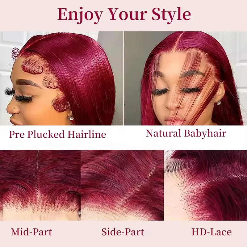 99J Burgunderrote Lace-Front-Perücken Aus Echthaar, 13X6 Gerade Lace-Frontal-Perücken Aus Echthaar, Vorgezupft Mit Babyhaar, Weinrot Gefärbt 99J Burgunderrote Lace-Front-Perücken Aus Echthaar, 13X6 Gerade Lace-Frontal-Perücken Aus Echthaar, Vorgezupft Mit Babyhaar, Weinrot Gefärbt - Image 4