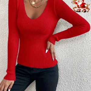 Winter Zu Frühling Frauen Solide Rippen Stricken V-ausschnitt Streifen Pull Pullover Femme Y2k Langarm Pullover Jersey Tops Mode Kleidung