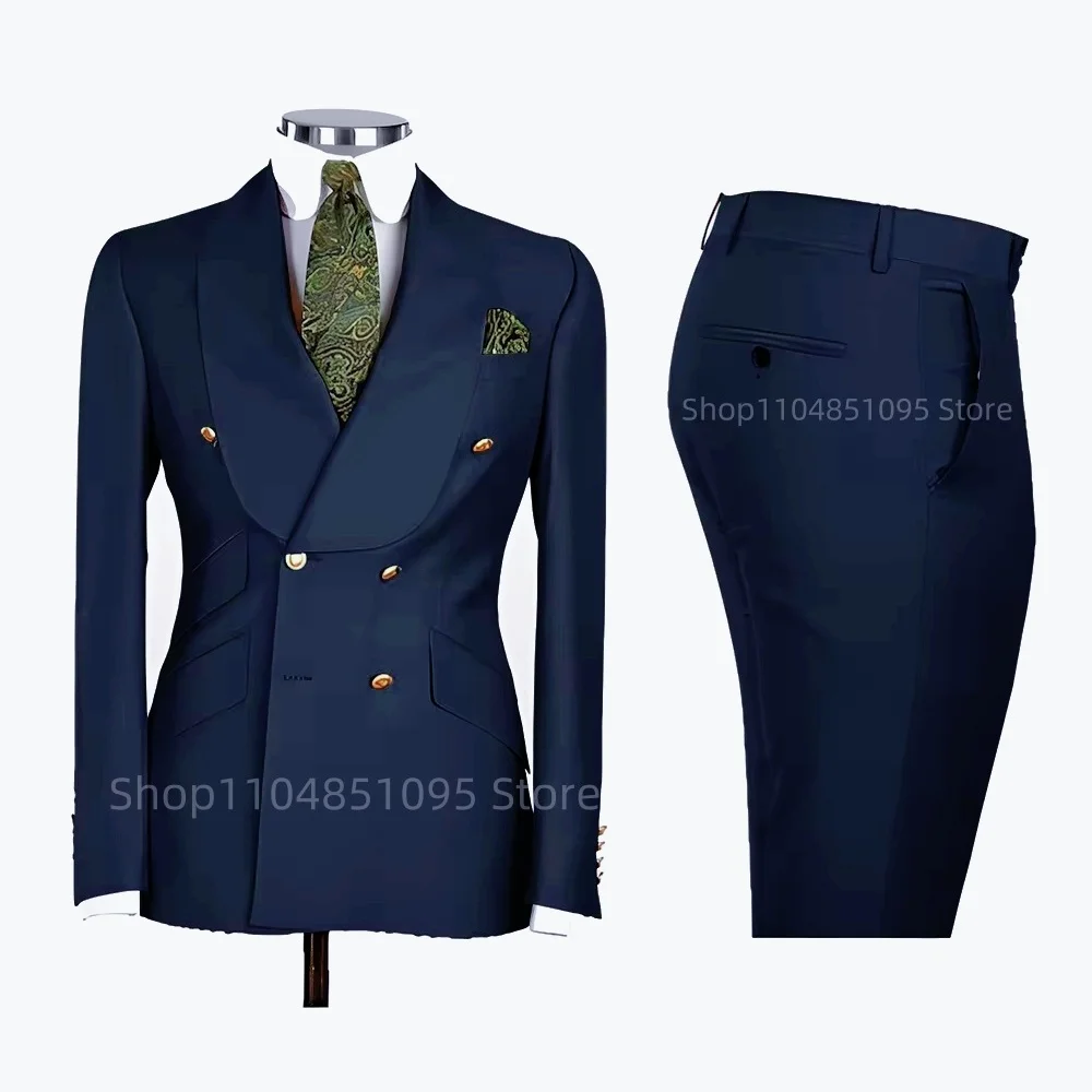 New 2 Pcs Wedding Ball Reunion Attire Double-Breasted Suit Set Men'S Slim-Fit Young Men Blazer Jacket Suits Pants Ensemble New 2 Pcs Wedding Ball Reunion Attire Double-Breasted Suit Set Men'S Slim-Fit Young Men Blazer Jacket Suits Pants Ensemble - Image 25