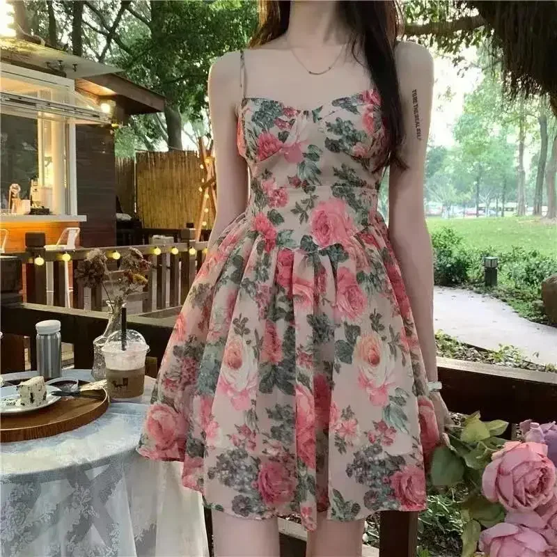 Elegant High-Waisted Slimming Floral Tank Dress For Women Spring Summer French Style Petite Mini Dress A- Line Sleeveless Elegant High-Waisted Slimming Floral Tank Dress For Women Spring Summer French Style Petite Mini Dress A- Line Sleeveless