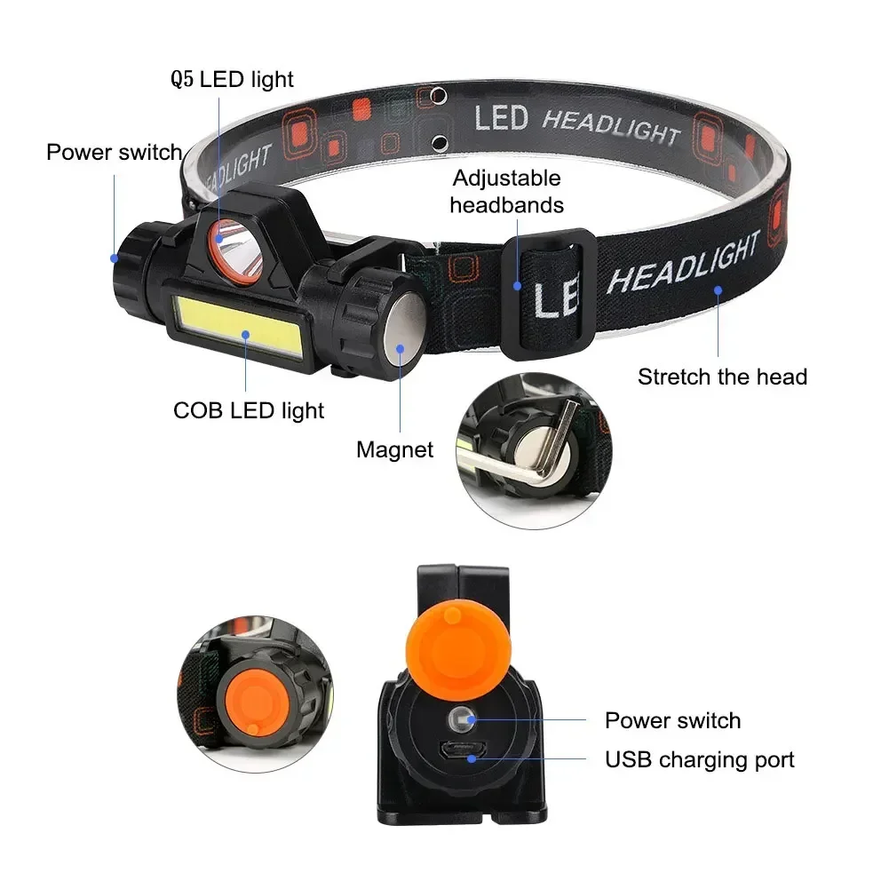 Wiederaufladbare Angeln Led Scheinwerfer Camping Scheinwerfer Xpe Cob Arbeit Licht 2 Beleuchtung Modi Mit Schwanz Magnet Abnehmbare Wiederaufladbare Angeln Led Scheinwerfer Camping Scheinwerfer Xpe Cob Arbeit Licht 2 Beleuchtung Modi Mit Schwanz Magnet Abnehmbare - Image 5