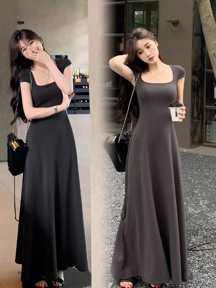 PTKPCC langes graues Trägerkleid im französischen Stil