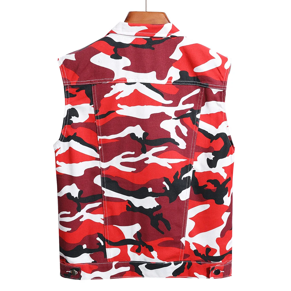 Männer Rot Camouflage Denim Weste Casual Baumwolle Weste Tank Top Männer Rot Camouflage Denim Weste Casual Baumwolle Weste Tank Top - Image 2