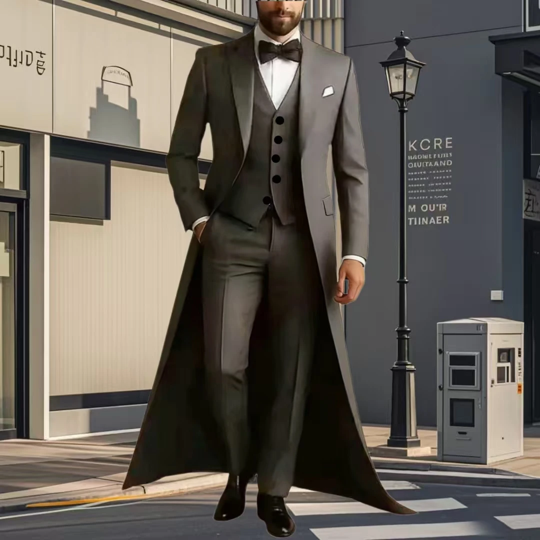 Long Jacket Business Formal Men Suit Groom Groomsman Tailored Costume Homme 3-Piece Fashion Clothing Set Jacket Pants Vest Long Jacket Business Formal Men Suit Groom Groomsman Tailored Costume Homme 3-Piece Fashion Clothing Set Jacket Pants Vest – Bild 3