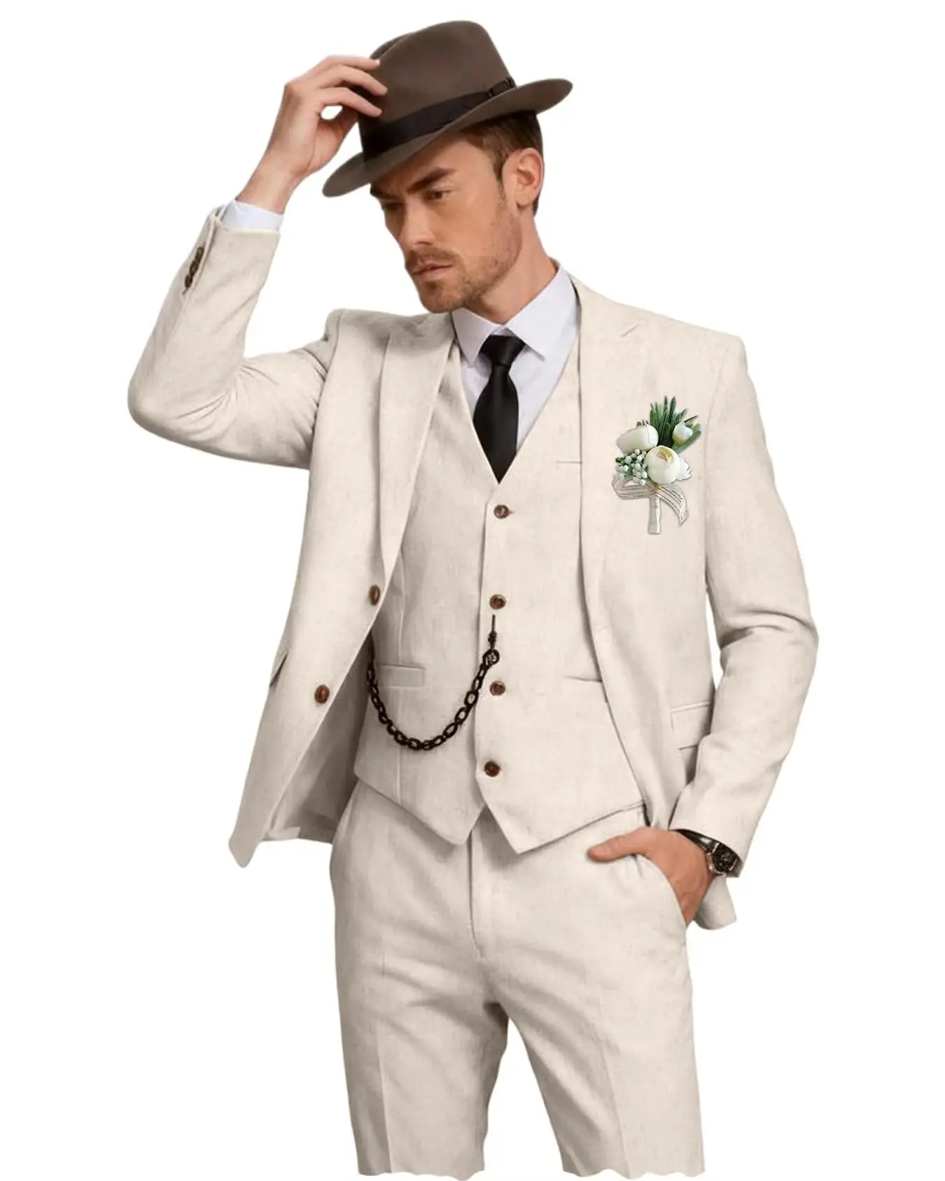 Herren Leinenanzug 3-Teilig, Slim Fit: Sakko, Weste Und Hose Herren Leinenanzug 3-Teilig, Slim Fit: Sakko, Weste Und Hose - Image 14