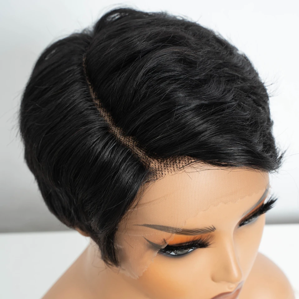 Lekker Schwarze Kurze Pixie-Perücke 13X1 C-Part Lace Front 100% Echthaar-Perücken Für Frauen Klebefreie Brasilianische Remy-Haar Glatte Perücken Lekker Schwarze Kurze Pixie-Perücke 13X1 C-Part Lace Front 100% Echthaar-Perücken Für Frauen Klebefreie Brasilianische Remy-Haar Glatte Perücken - Image 5