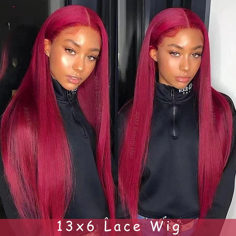 99J Burgunderrote Lace-Front-Perücken Aus Echthaar, 13X6 Gerade Lace-Frontal-Perücken Aus Echthaar, Vorgezupft Mit Babyhaar, Weinrot Gefärbt 99J Burgunderrote Lace-Front-Perücken Aus Echthaar, 13X6 Gerade Lace-Frontal-Perücken Aus Echthaar, Vorgezupft Mit Babyhaar, Weinrot Gefärbt - Image 2