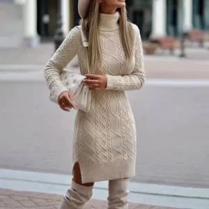 Strickkleid Mit Rollkragen, Langarm Und Warm