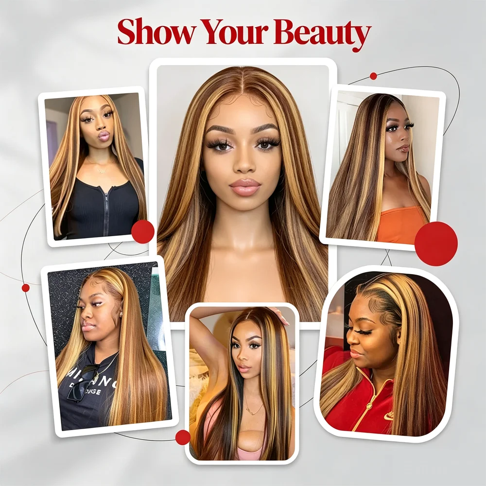 P4/27 200 Density Glatte Echthaarperücken Für Damen Im Angebot Highlight 13X4 Hd Lace Frontal Echthaarperücke 5X5 Hd Lace Closure Perücke P4/27 200 Density Glatte Echthaarperücken Für Damen Im Angebot Highlight 13X4 Hd Lace Frontal Echthaarperücke 5X5 Hd Lace Closure Perücke - Image 6
