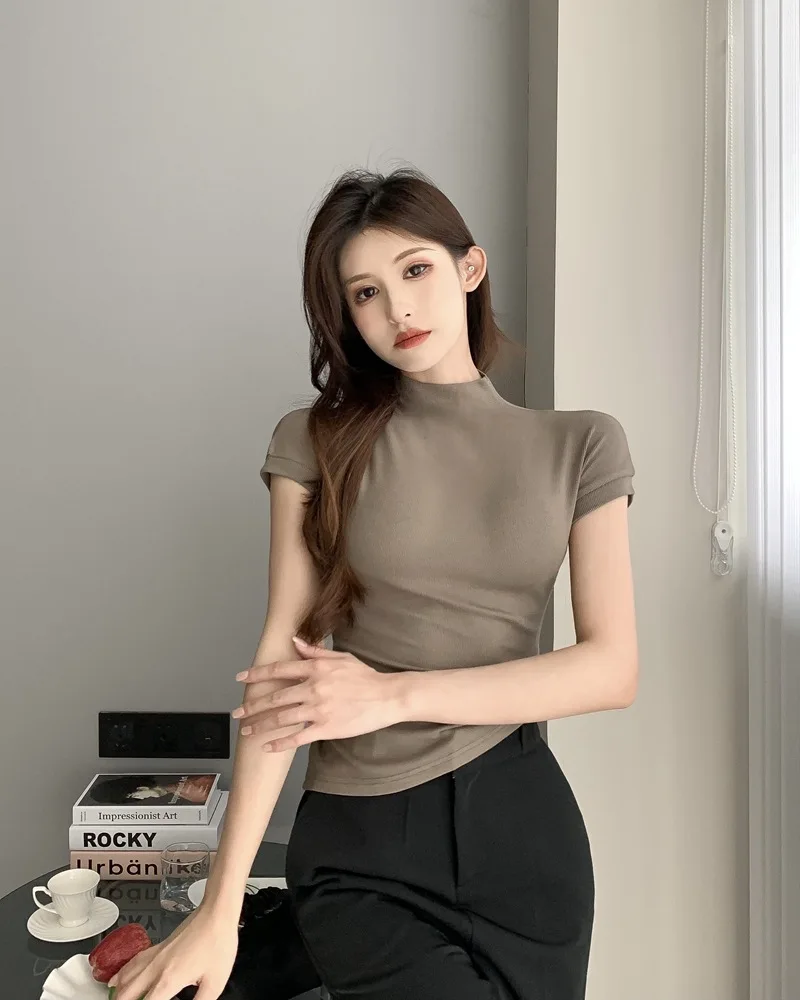 1Pcs Girls Summer Solid T-Shirts Womens Classic Basic Fashion Tees New Students Short Sleeve Slim Tops Females Mock Neck Tshirts 1Pcs Girls Summer Solid T-Shirts Womens Classic Basic Fashion Tees New Students Short Sleeve Slim Tops Females Mock Neck Tshirts - Image 5