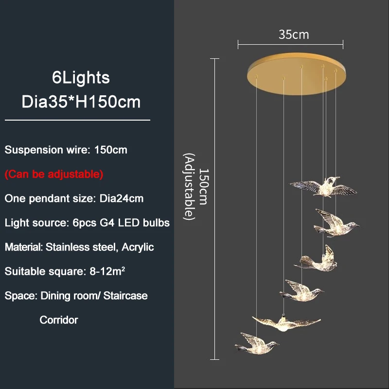 Italienischer Led-Kronleuchter Mit Vogeldesign Für Treppenhaus, Luxuriöse Wohnzimmer-Hängeleuchte, Flur, Lange Spiralförmige Acryllampe Italienischer Led-Kronleuchter Mit Vogeldesign Für Treppenhaus, Luxuriöse Wohnzimmer-Hängeleuchte, Flur, Lange Spiralförmige Acryllampe – Bild 14