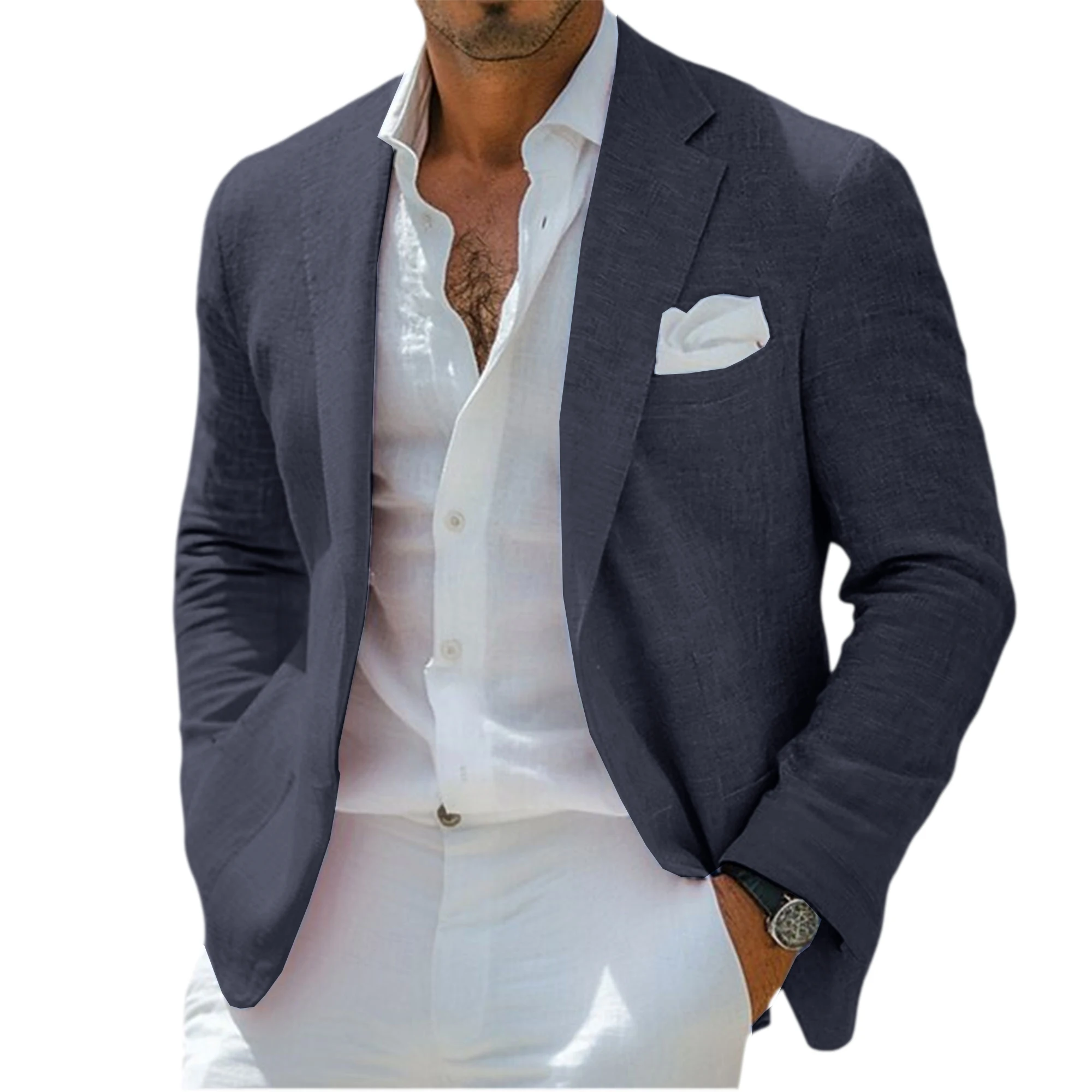 Men's Linen Blend Blazer Notched Lapel Single-Breasted Casual Business Sport Coat Slim Fit Breathable Lightweight Jacket – Bild 10