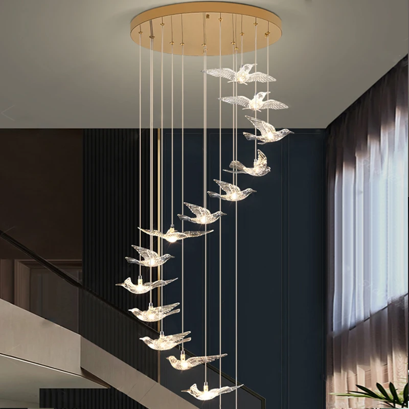 Italienischer Led-Kronleuchter Mit Vogeldesign Für Treppenhaus, Luxuriöse Wohnzimmer-Hängeleuchte, Flur, Lange Spiralförmige Acryllampe Italienischer Led-Kronleuchter Mit Vogeldesign Für Treppenhaus, Luxuriöse Wohnzimmer-Hängeleuchte, Flur, Lange Spiralförmige Acryllampe - Image 4