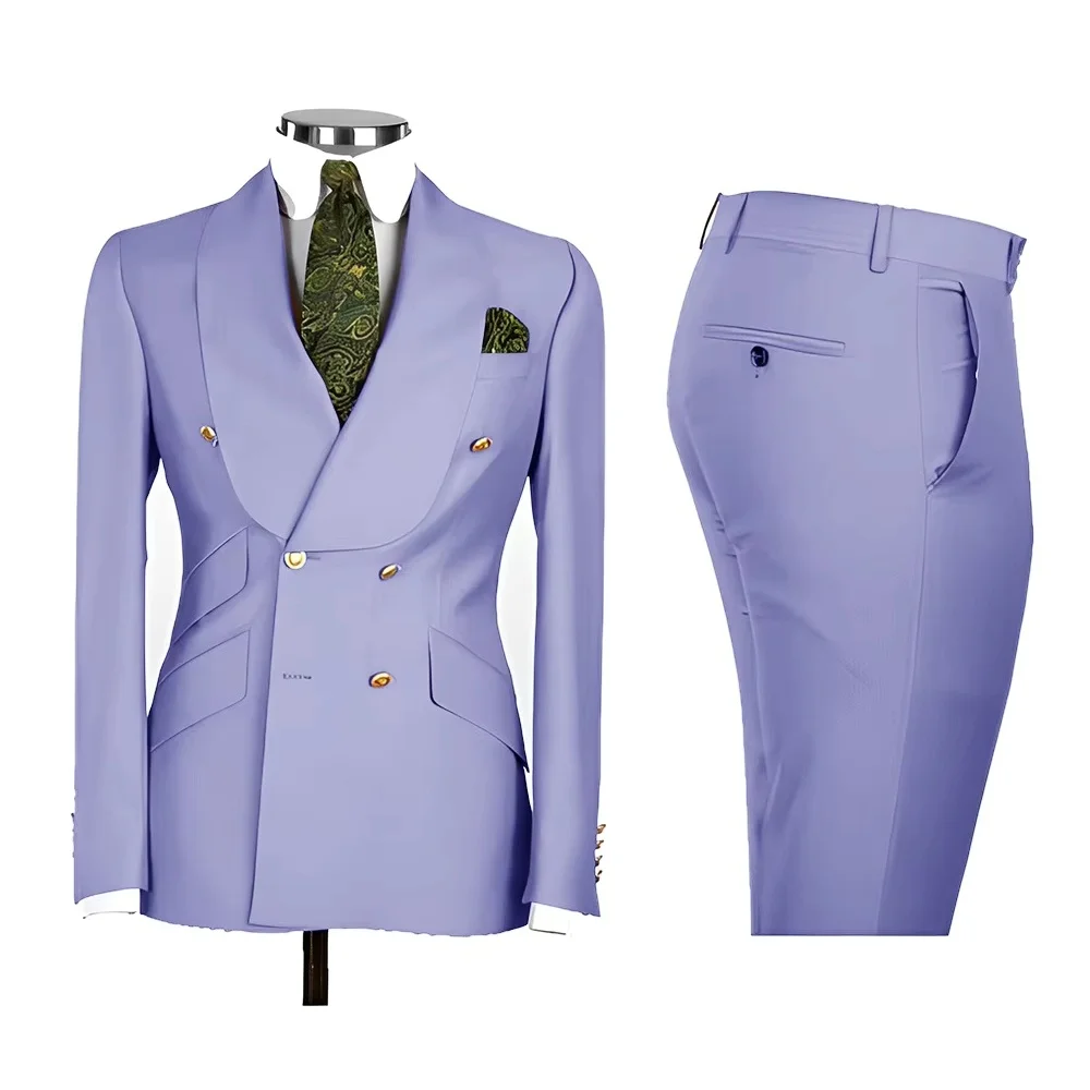 New 2 Pcs Wedding Ball Reunion Attire Double-Breasted Suit Set Men'S Slim-Fit Young Men Blazer Jacket Suits Pants Ensemble New 2 Pcs Wedding Ball Reunion Attire Double-Breasted Suit Set Men'S Slim-Fit Young Men Blazer Jacket Suits Pants Ensemble - Image 9