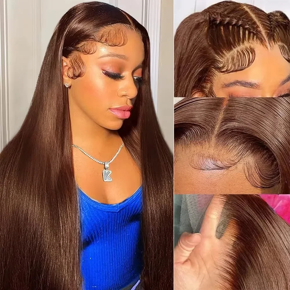 Bone Straight 13X6 Lace Frontal Wig 18-46 Inch 220 Density #4 Chocolate Brown Hd Lace Front Brazilian Human Hair Wig For Women Bone Straight 13X6 Lace Frontal Wig 18-46 Inch 220 Density #4 Chocolate Brown Hd Lace Front Brazilian Human Hair Wig For Women - Image 2