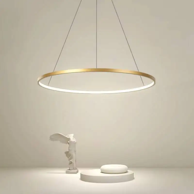 Nordischer LED-Ringkronleuchter aus Aluminium – Pendelleuchte Schwarz/Weiß/Gold für Esszimmer – Bild 6