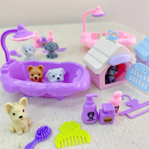 Neue Nette Mini Welpen Pretend Spielen Spielzeug Hund Puppe Set Kinder Spielzeug Hund Haustier Korb Spielzeug Visuelle Sinne Tier Hund Puppe Spielzeug